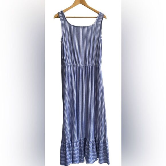 LANE BRYANT- Plus Blue Striped Soft Knit Sleeveless Maxi Dress Ruffle Hem, 18/20 - Picture 8 of 13